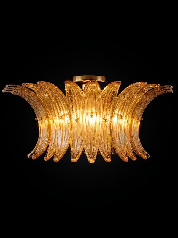Plafón Palmette en Cristal de Murano Ámbar y Pan de Oro
