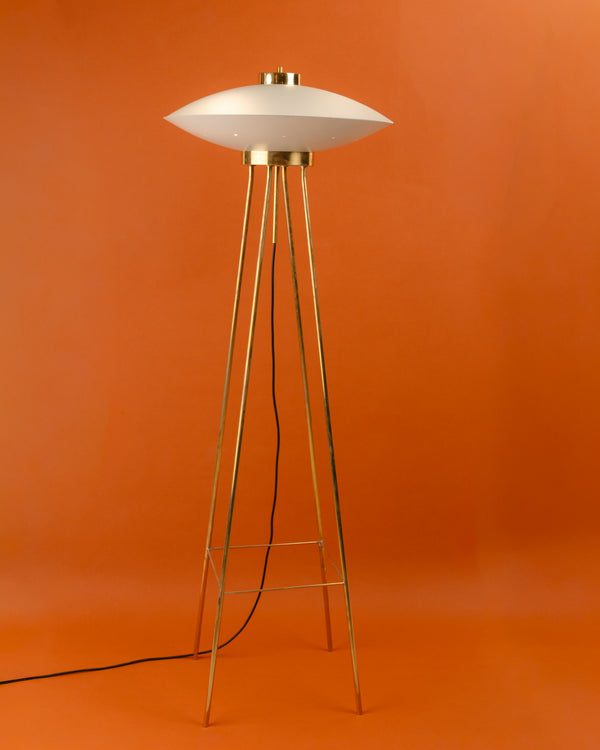 Lámpara de Pie UFO Diseño Space Age en Latón y Metal Lacado