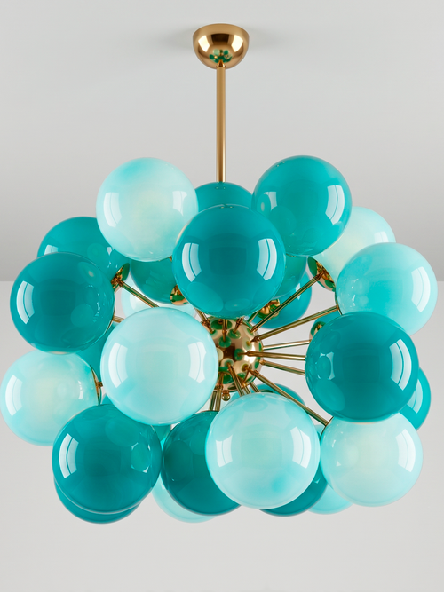 Lámpara Sputnik Bubble en Cristal Azul Tiffany y Latón