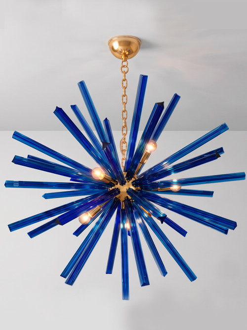 Lámpara Sputnik Triedro en Cristal de Murano Azul Cobalto