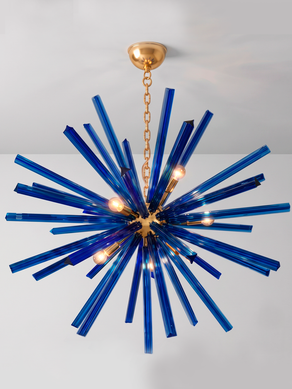 Lámpara Sputnik Triedro en Cristal de Murano Azul Cobalto