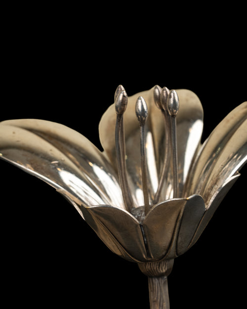 Floral Sculptural Ashtray with Removable Petals – Silver-Plated Alpaca