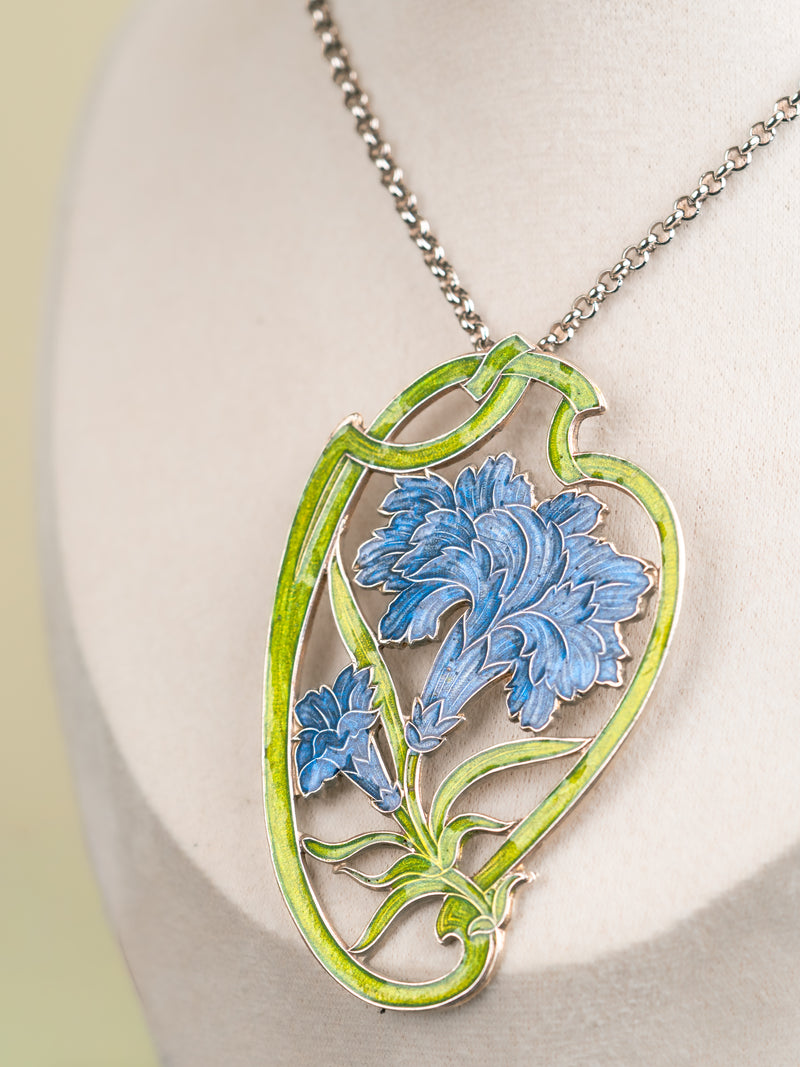 Colgante Art Nouveau con Medallón Floral en Esmalte