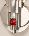 Colgante Escultórico Art Déco en Metal Plateado con Cabujón Rojo
