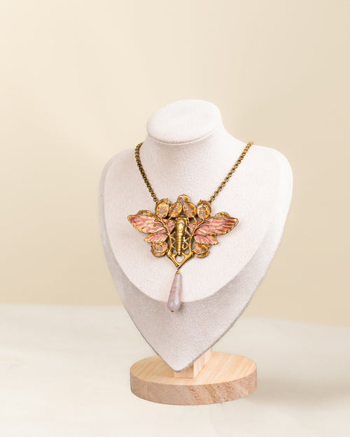 Art Nouveau Pink Enamel Sculptural Insect Pendant