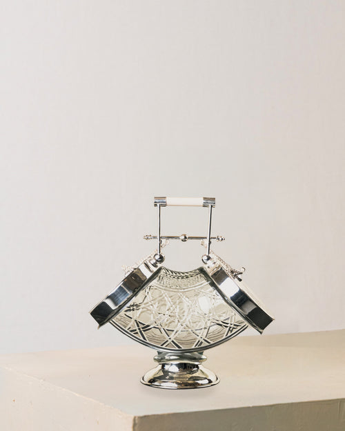 Sculptural Folding Biscuit Jar in Cut Crystal and Silver-Plated Metal