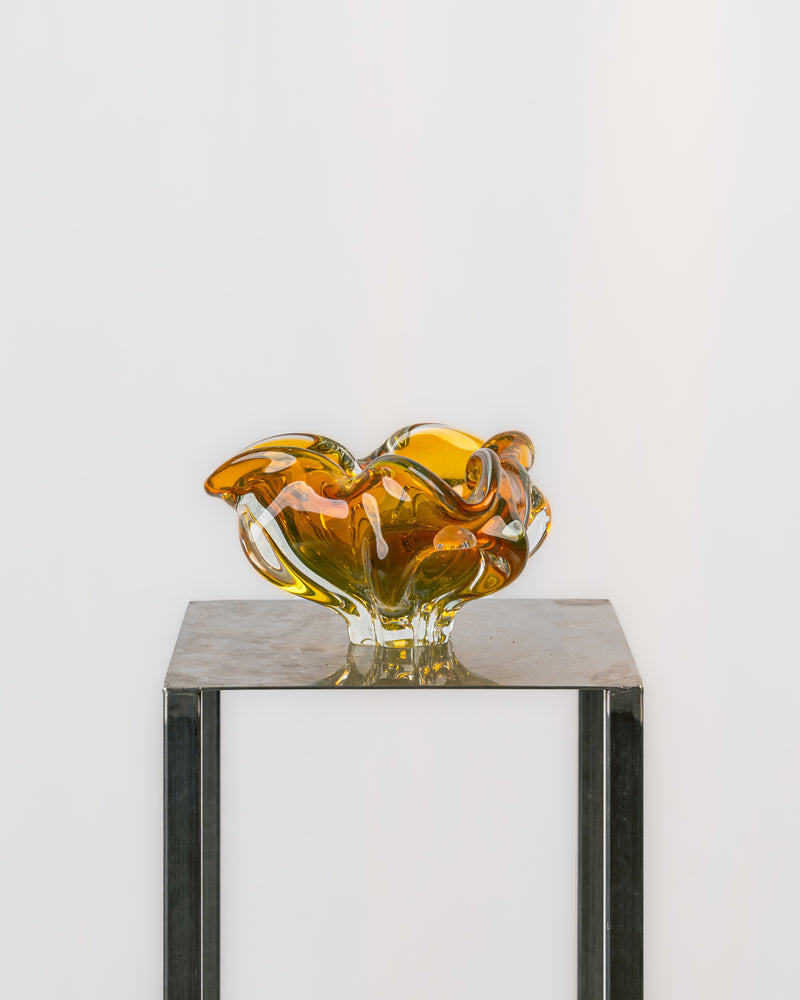 Cenicero Corola Ámbar Cristal de Murano Modelado