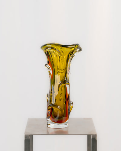 Jarrón de Murano Ámbar y Oliva Escultórico
