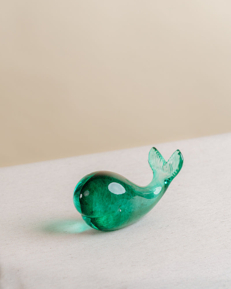 Escultura Figurativa Ballena en Cristal de Murano Verde
