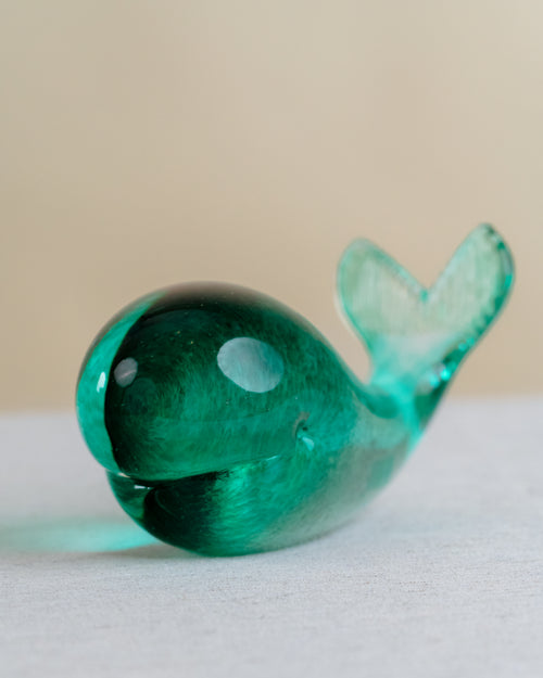 Escultura Figurativa Ballena en Cristal de Murano Verde