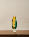 Jarrón Prismático Sommerso Verde y Amarillo Diseño de Flavio Poli