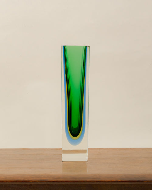 Jarrón de Bloque Sommerso en Verde y Azul Diseño de Flavio Poli