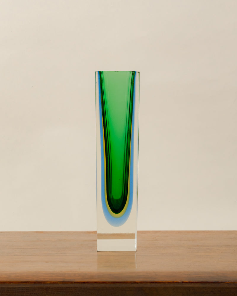 Jarrón de Bloque Sommerso en Verde y Azul Diseño de Flavio Poli
