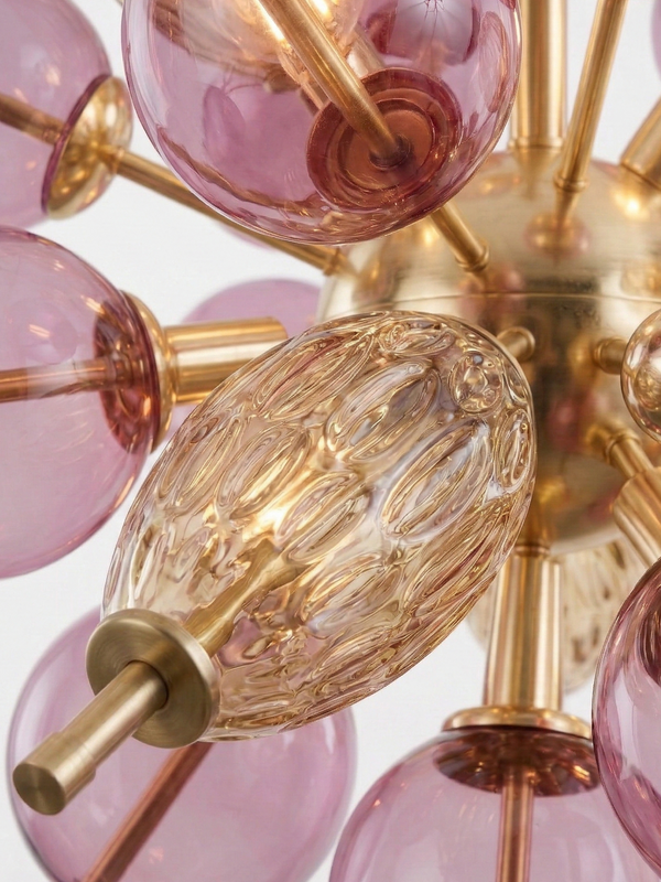 Lámpara Sputnik Burbujas Rosa y Ámbar de Cristal de Murano