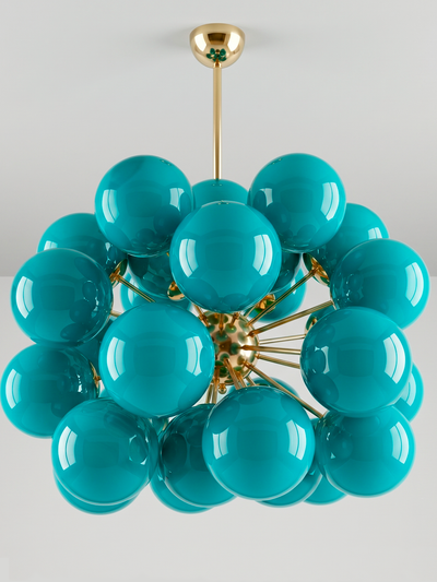Lámpara Sputnik Bubble en Cristal Azul Tiffany y Latón