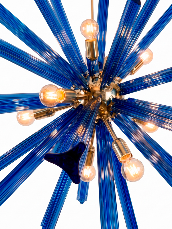 Lámpara Sputnik Triedro en Cristal de Murano Azul Cobalto