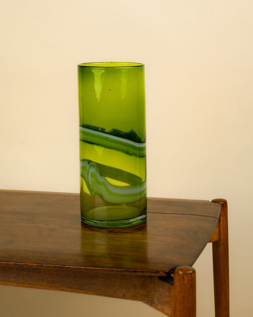 Jarrón Cilíndrico "Espiral de Jade" Cristal de Murano