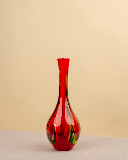 Jarrón de Silueta Goccia en Cristal de Murano Rojo y Veteado