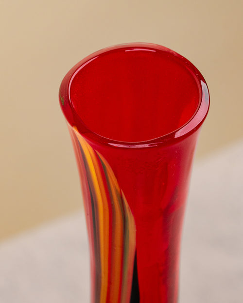 Jarrón de Silueta Goccia en Cristal de Murano Rojo y Veteado