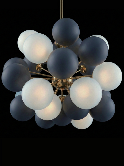 Lámpara Sputnik Globos Azul Mate de Cristal de Murano
