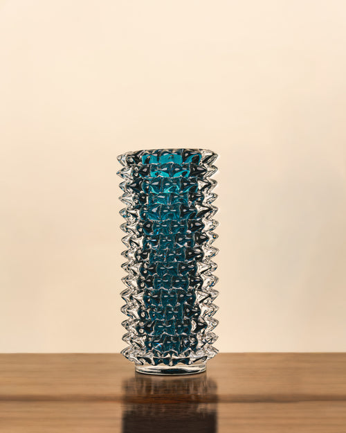Jarrón Rostrato en Cristal de Murano Azul Cerúleo