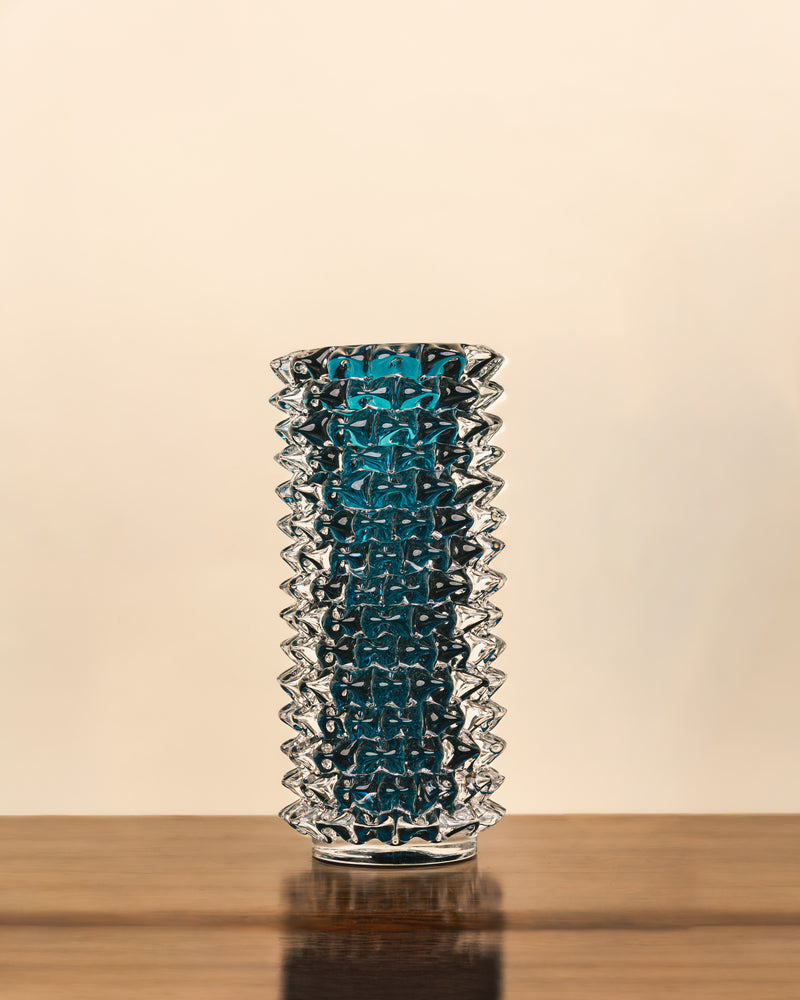 Jarrón Rostrato en Cristal de Murano Azul Cerúleo