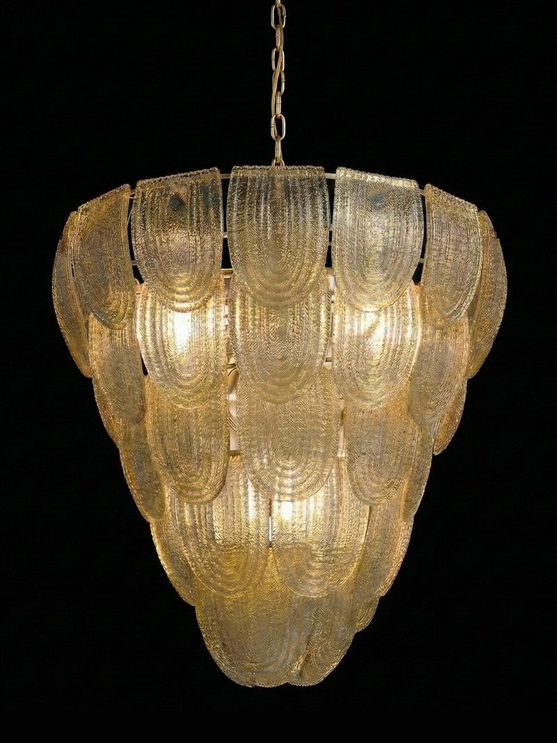 Amber Murano Glass and Brass Waterfall Chandelier