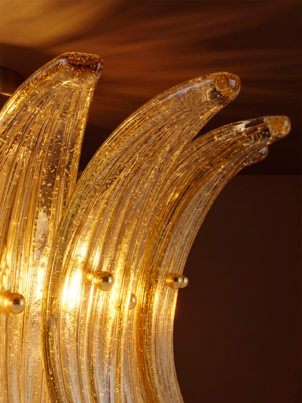 Plafón Palmette en Cristal de Murano Ámbar y Pan de Oro