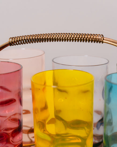 Set de Coctelería Arlecchino 6 Vasos de Murano y Soporte de Latón