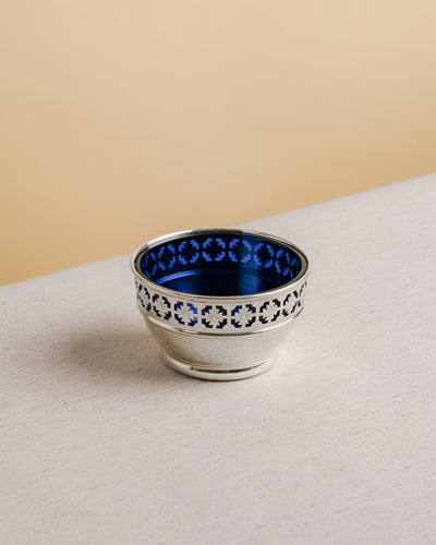 Azucarero de alpaca plateada con cuenco de cristal, S.XIX