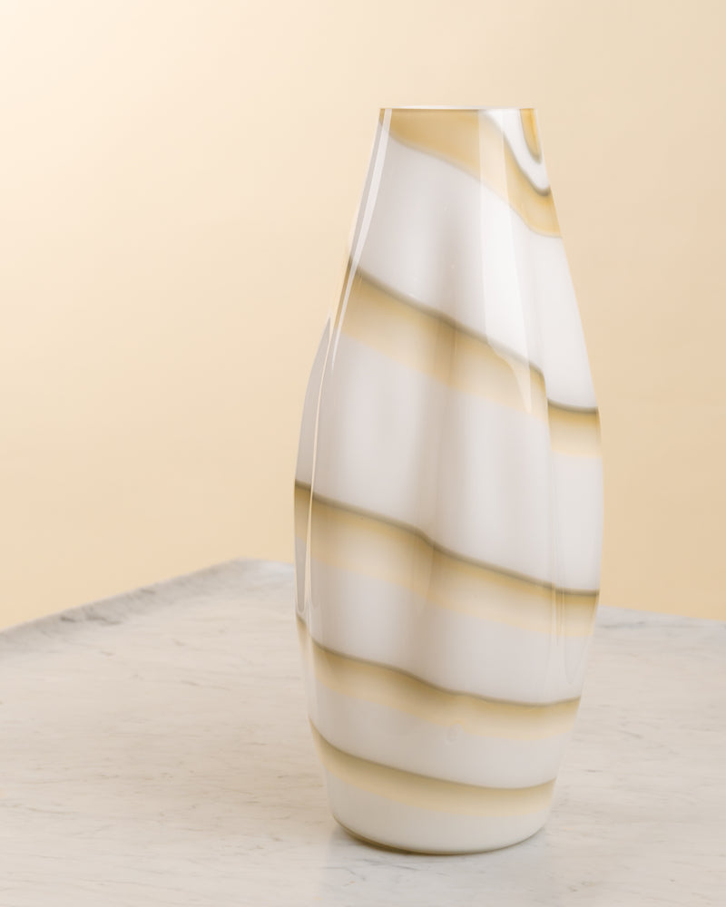 Jarron Murano Ondulado Bitono Blanco y Ámbar