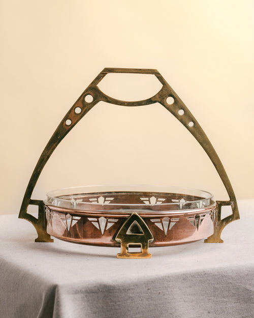 Centro de Mesa Arts & Crafts en Bronce y Cristal Tallado