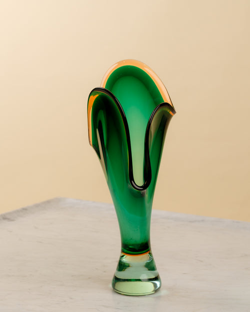 Jarrón de Murano Calla Vidrio Sommerso Verde Esmeralda y Ámbar