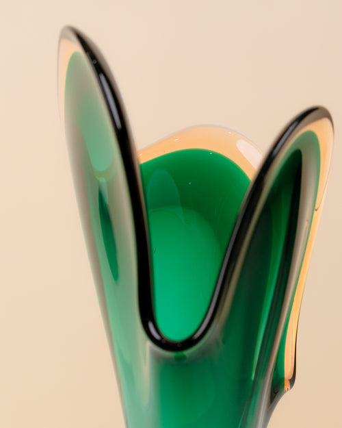 Jarrón de Murano Calla Vidrio Sommerso Verde Esmeralda y Ámbar