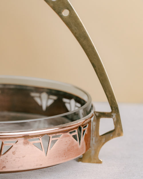 Centro de Mesa Arts & Crafts en Bronce y Cristal Tallado