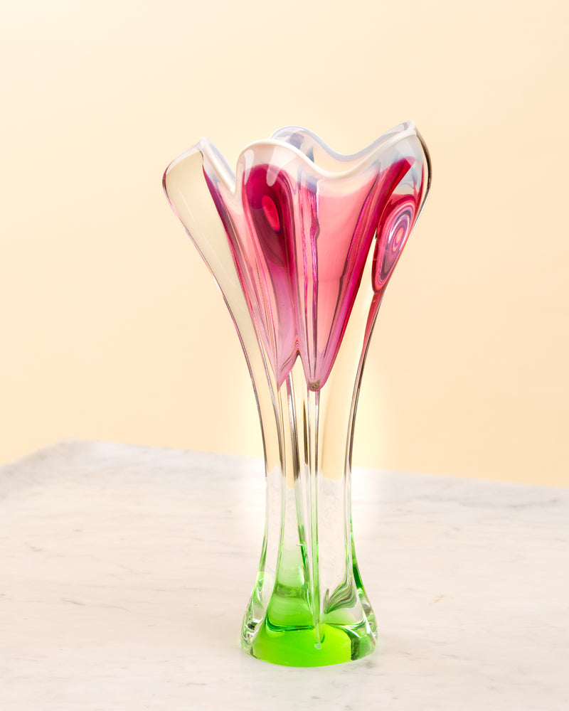 Jarrón de Murano Flor de Primavera Vidrio Sommerso Tricromático