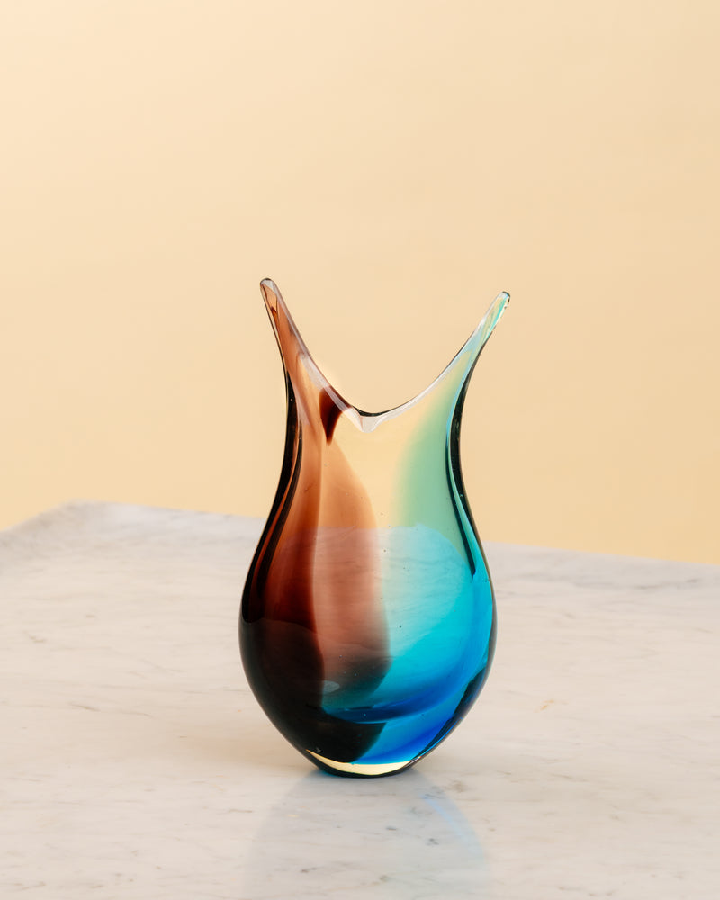 Jarrón de Murano Bícromo Azul Turquesa y Burdeos