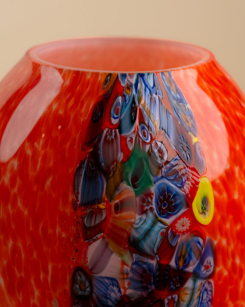 Jarrón Ovoide Millefiori de Murano Rojo Coral