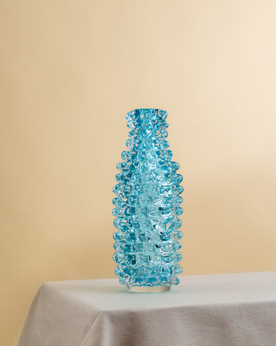 Jarrón Escultórico Rostrato en Cristal Azul de Murano