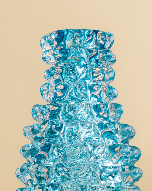 Jarrón Escultórico Rostrato en Cristal Azul de Murano