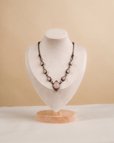 Collar de Plata y Cabujones de Cuarzo Rosa, S. XIX