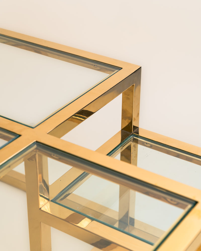 Mesa de Centro Escalonada y Modular de Latón y Cristal Templado