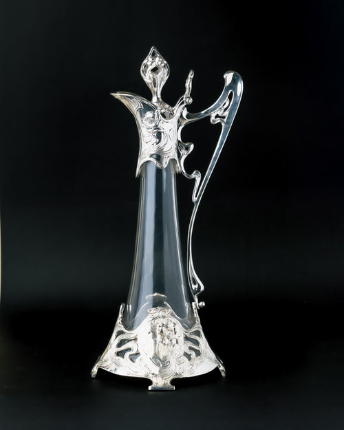 Jarra Claret Femme Moderniste en Cristal y Metal Plateado Estilo Art Nouveau