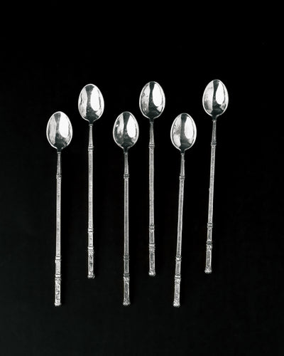 Juego de 6 Cucharillas en Metal Plateado con Mangos Labrados