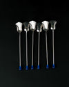 Juego de Cucharas Cocteleras Agitadoras en Metal Plateado y Resina Azul