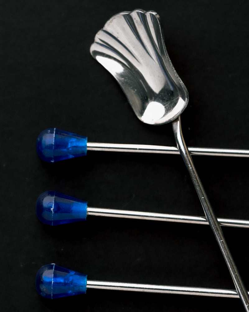 Juego de Cucharas Cocteleras Agitadoras en Metal Plateado y Resina Azul