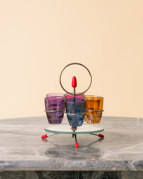 Carrusel Giratorio de Chupitos con 6 Vasos de Cristal de Colores
