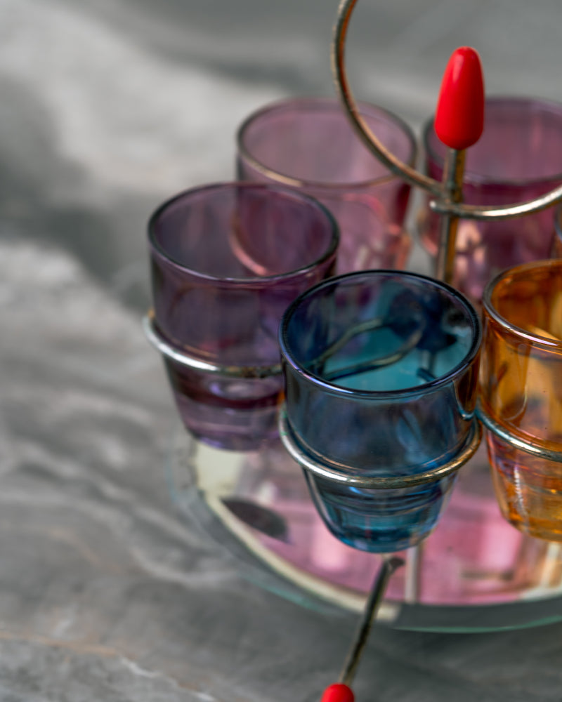 Carrusel Giratorio de Chupitos con 6 Vasos de Cristal de Colores