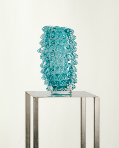 Jarrón Rostrato Turquesa de Cristal de Murano