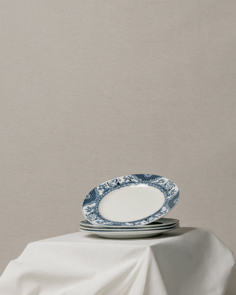 Juego de 8 Platos Llanos Adderley Ltd Flow Blue Nankin Blue Staffordshire